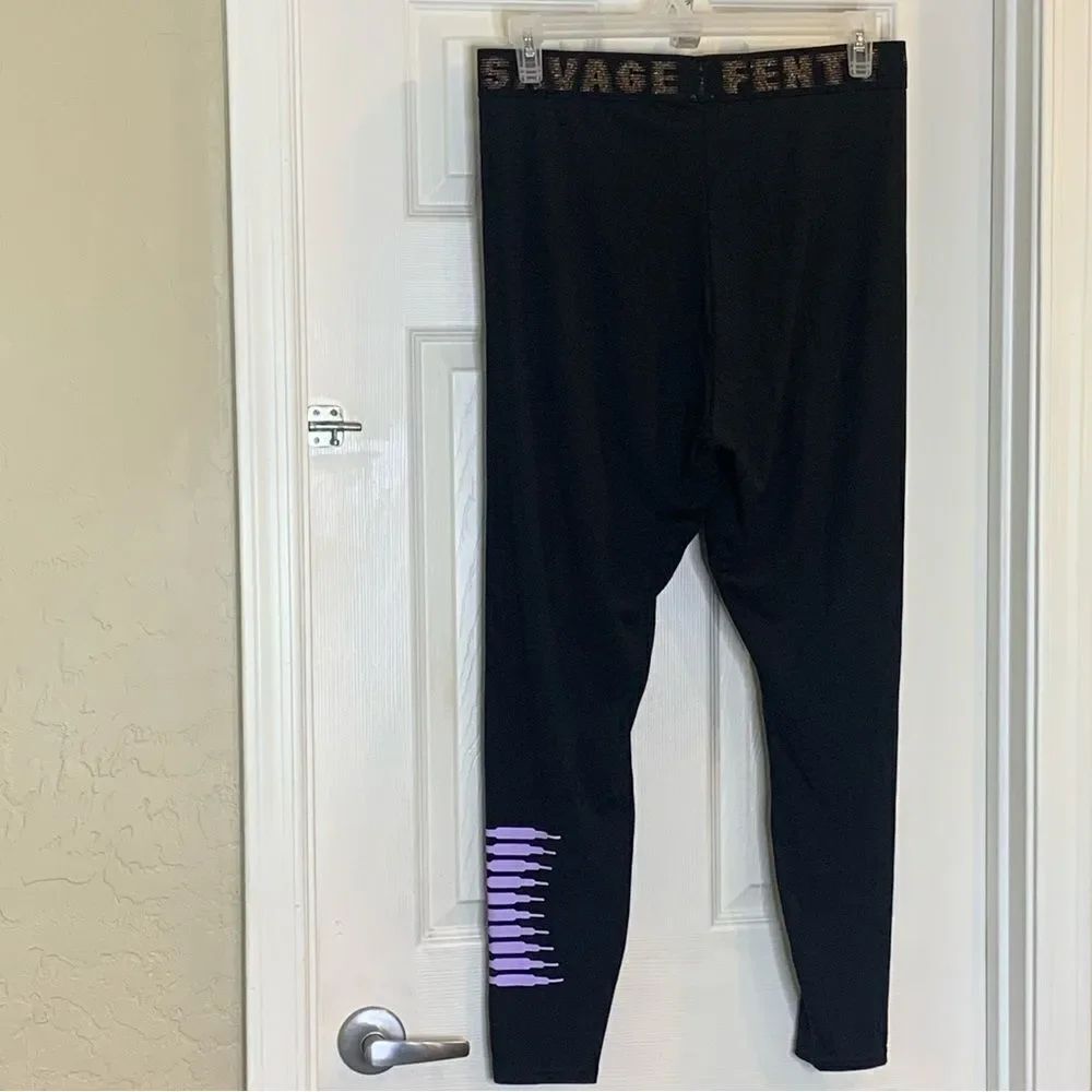 Savage X‎ Fenty Black Purple Logo High Rise Legging Size 2X - Picture 5 of 12